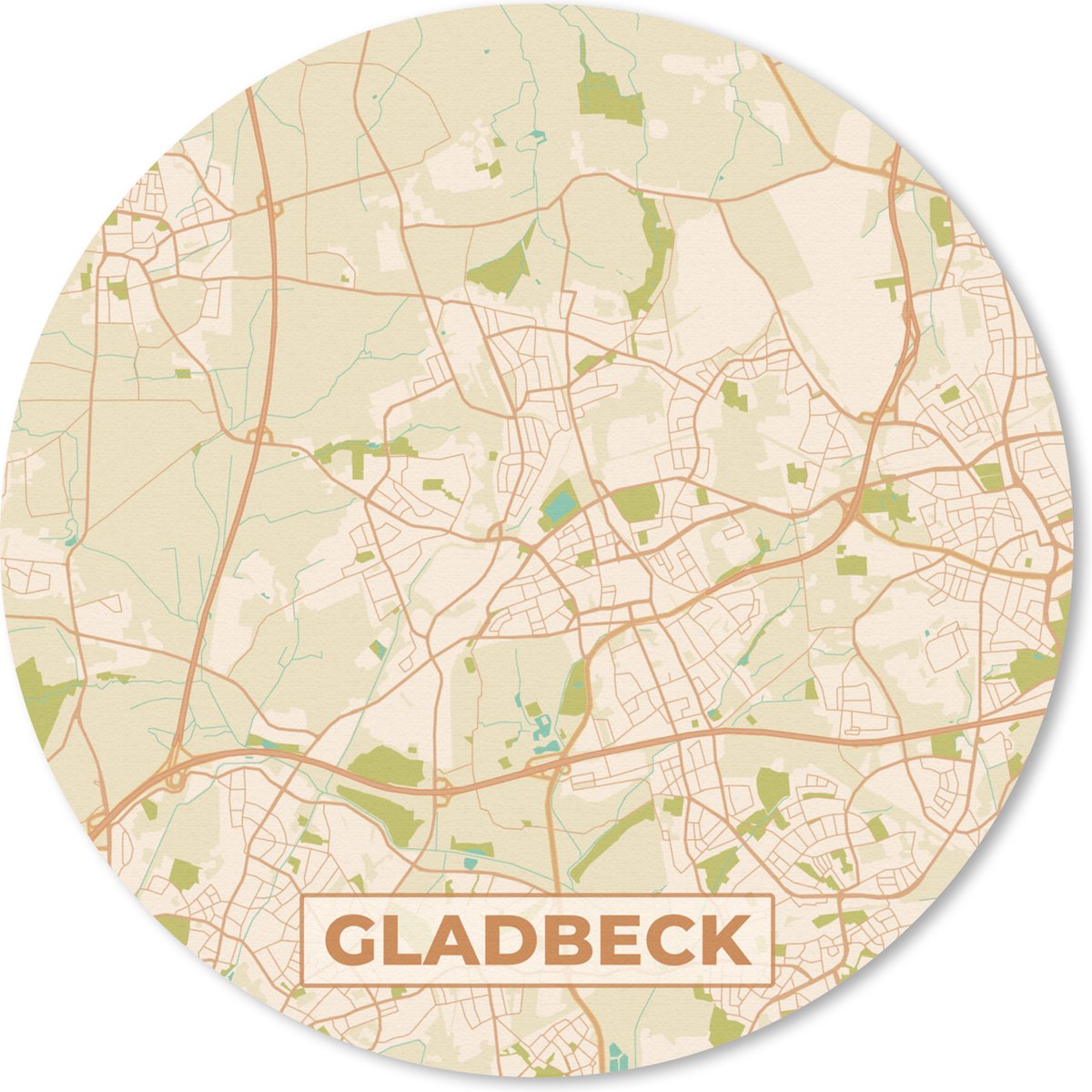 Muismat rond 20x20 cm - Mousepad Stadskaart - Gladbeck - Vintage - Kaart - Plattegrond - Ronde muismatten - Stadskaart
