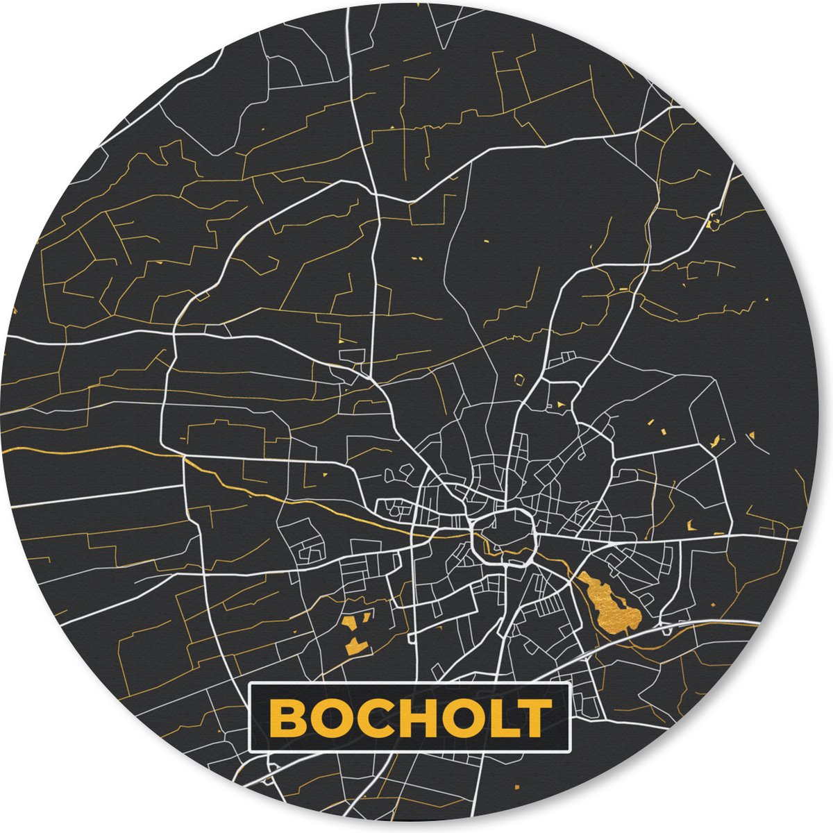 Muismat rond 40x40 cm - Mousepad Duitsland – Black and Gold – Bocholt – Stadskaart – Kaart – Plattegrond - Ronde muismatten - Stadskaart