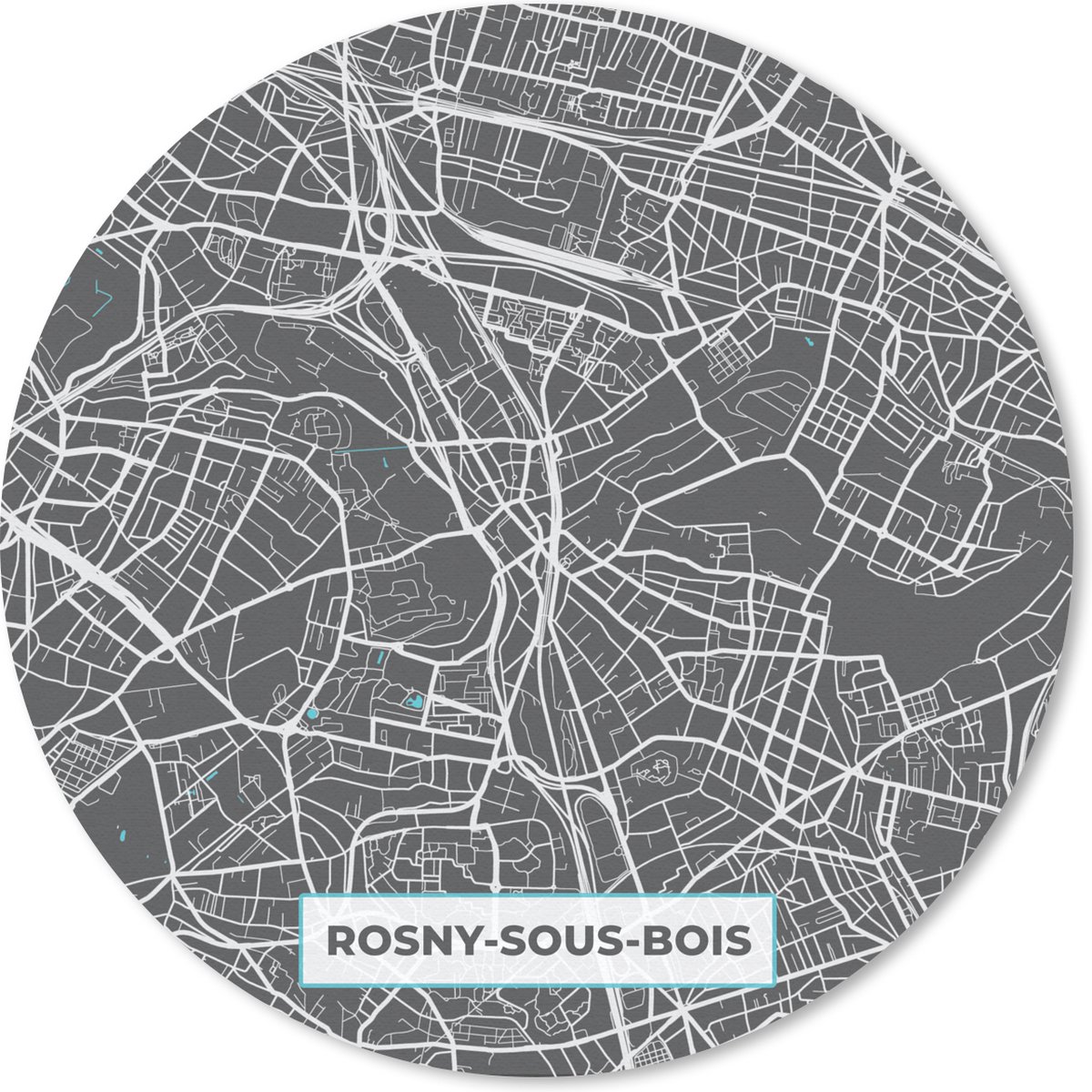 Muismat rond 40x40 cm - Mousepad Rosny-sous-Bois - Frankrijk - Plattegrond - Kaart - Stadskaart - Ronde muismatten - Stadskaart