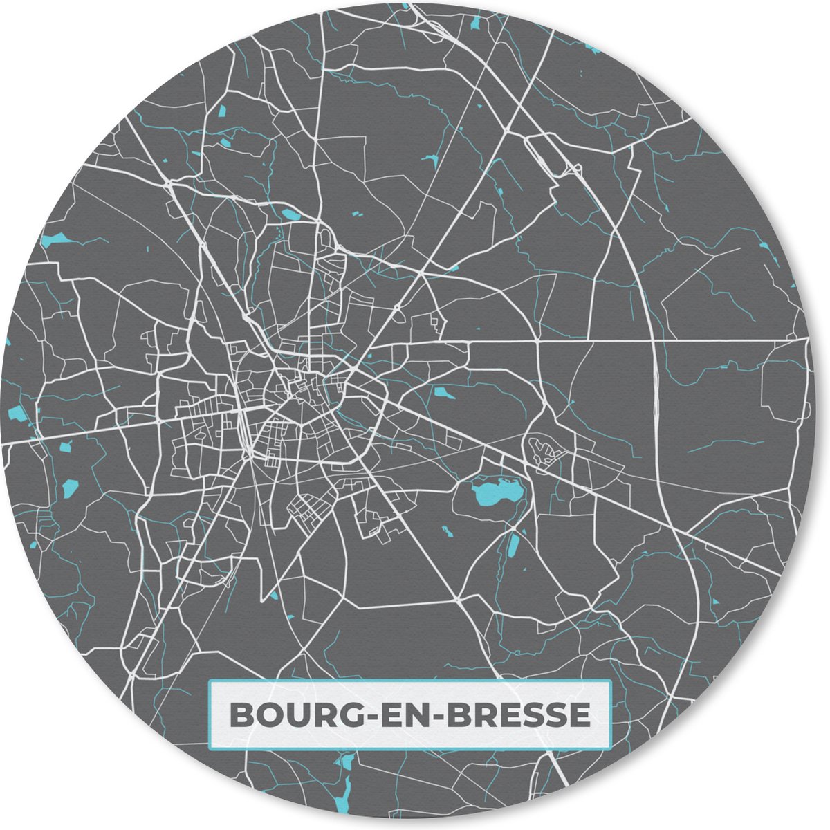 Muismat rond 50x50 cm - Mousepad Bourg-en-Bresse - Frankrijk - Stadskaart - Kaart - Plattegrond - Ronde muismatten - Stadskaart