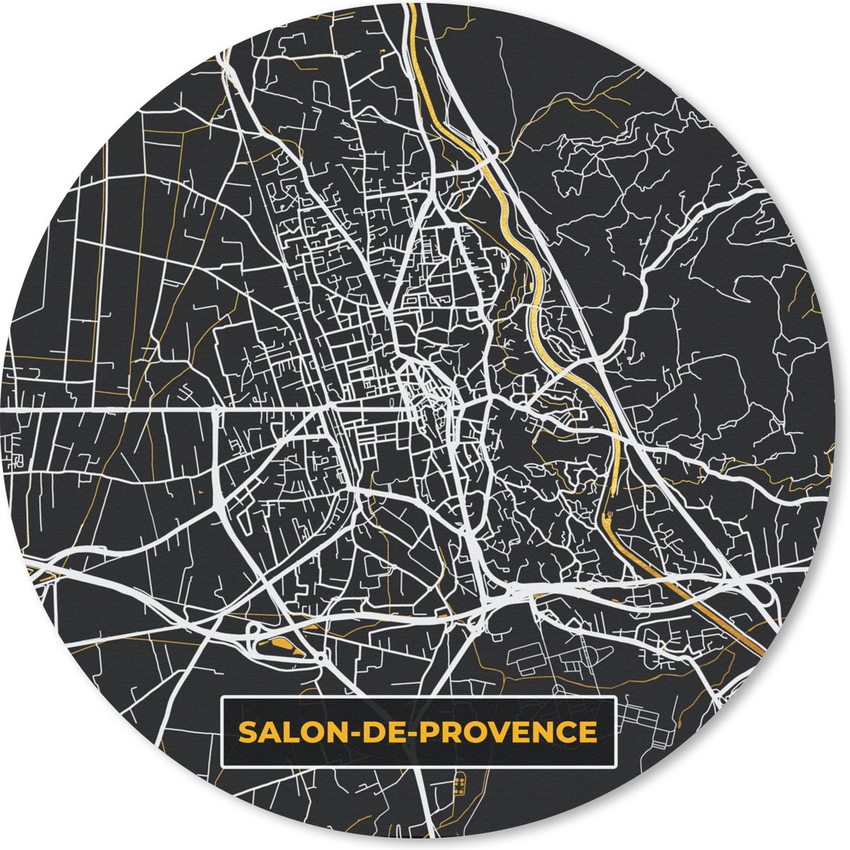 Muismat rond 50x50 cm - Mousepad Stadskaart – Frankrijk – Kaart – Salon-de-Provence - Plattegrond - Ronde muismatten - Stadskaart