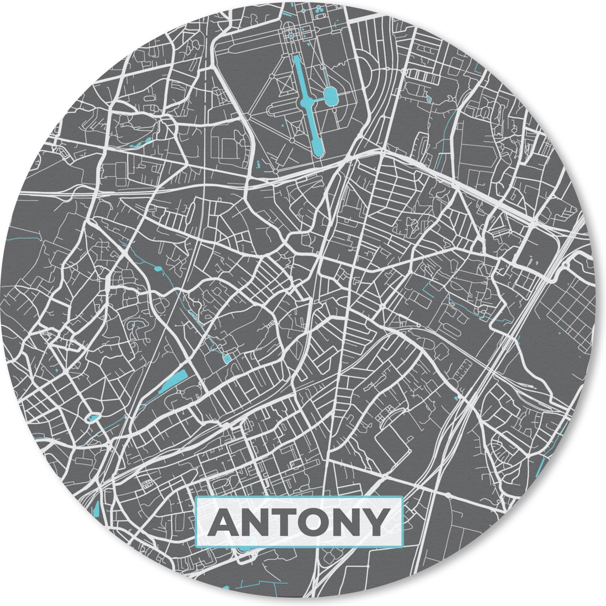 Muismat rond 40x40 cm - Mousepad Antony - Frankrijk - Plattegrond - Stadskaart - Kaart - Ronde muismatten - Stadskaart