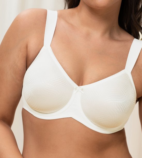 Soutien-gorge minimizer blanc avec texture, porté par une mannequin.