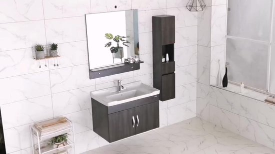 Fontana Elena badkamermeubel 80cm warm eiken met solid surface wastafel zonder kraangat kopen