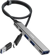 Sounix USB C Hub - 4 Poort - Kabel van 30cm - USB-C DATA - USB 3.0 - USB 3.0 Hub - Aluminium - Space Grey