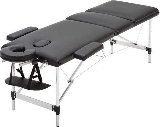 Happyment® Massagetafel Aluminium massage bed Verstelbaar & Inklapbaar Behandeltafel 250KG Zwart