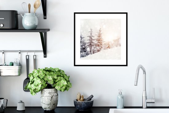 Fotolijst incl. Poster - Boom - Sneeuw - Winter - 40x40 cm - Posterlijst - Kerstmis Decoratie - Kerstversiering - Kerstdecoratie Woonkamer - Kerstversiering - Kerstdecoratie voor binnen - Kerstmis