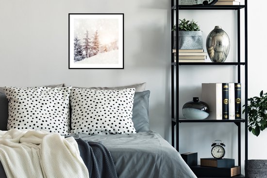 Fotolijst incl. Poster - Boom - Sneeuw - Winter - 40x40 cm - Posterlijst - Kerstmis Decoratie - Kerstversiering - Kerstdecoratie Woonkamer - Kerstversiering - Kerstdecoratie voor binnen - Kerstmis