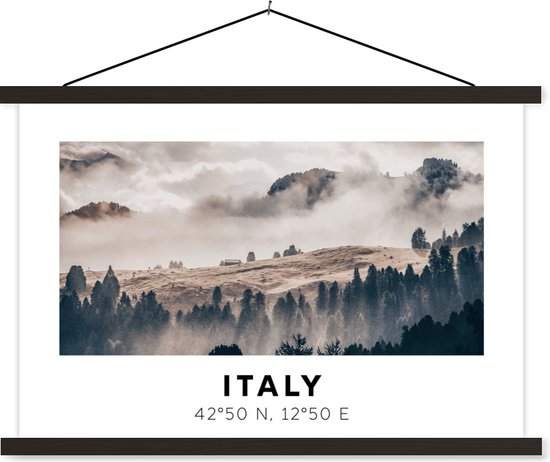Porte-affiche avec affiche - Affiche scolaire - Italie - Dolomites - Été - Brouillard - 150x100 cm - Lattes noires