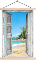 Posterhanger incl. Poster 120x180 cm - Schoolplaat - Strand - Doorkijk - zomer - Tropisch - Textielposter - Blanke latten