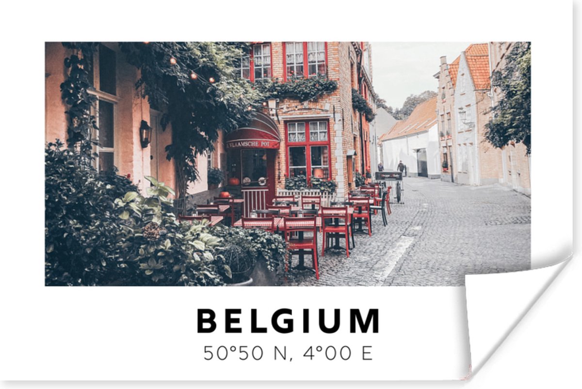 Poster Terras - België - Rood - Café - 90x60 cm