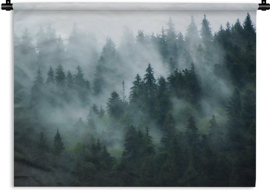 Wandkleed - Natuur - Bomen - Bos - Mist - Landschap - Katoen - Wanddoek - Woondecoratie - Slaapkamer - Tapestry - Wandtapijt - 60x45 cm - Muurkleed - Wandkleden voor binnen - Muurdecoratie - Wandkleden