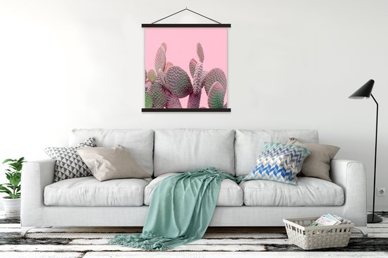 Posterhanger incl. Poster 120x120 cm - Schoolplaat - Cactus - Planten - Zomer - Textielposter - Zwarte latten