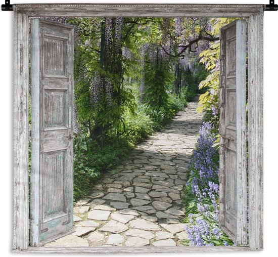 Tapisserie - Tapisserie - Vue à travers - Forêt - Pierres - Printemps - 120x120 cm - Tapisserie