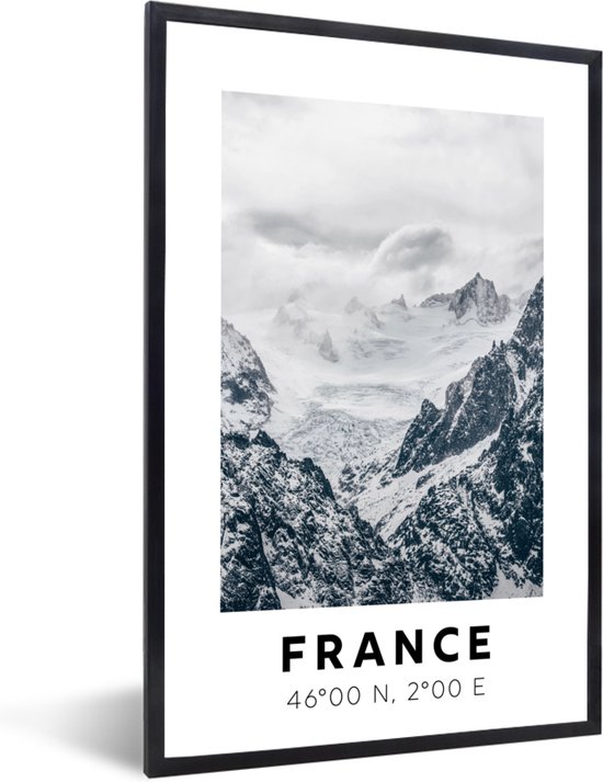 Fotolijst incl. Poster - Frankrijk - Bergen - Sneeuw - 80x120 cm - Posterlijst