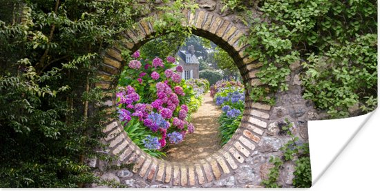 Poster Doorkijk - Bloemen - Hortensia - Zomer - 120x60 cm