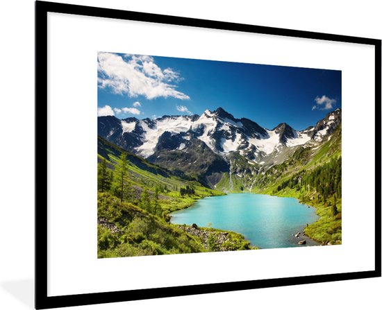 Fotolijst incl. Poster - Sneeuw - Berg - Water - 120x80 cm - Posterlijst