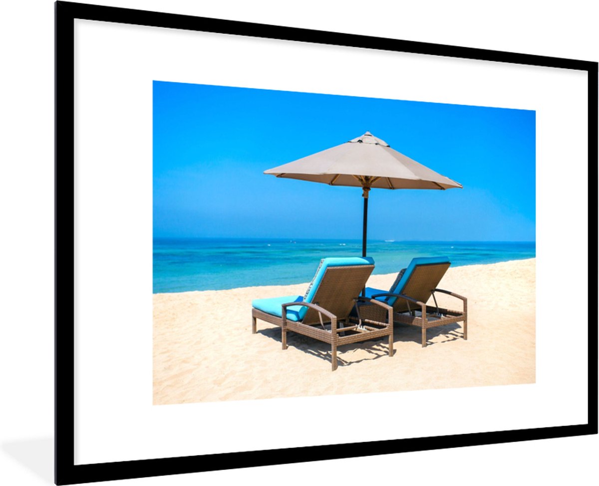 Poster in lijst - Fotolijst 90x60 cm - Posters - Strandstoel - Parasol - Zomer - Zee - Pos