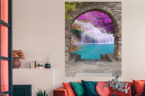 Poster Bloemen - Regenboog - Waterval - Doorkijk - 120x180 cm XXL