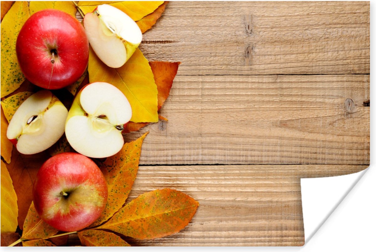 Poster Appel - Bladeren - Herfst - Fruit - 60x40 cm