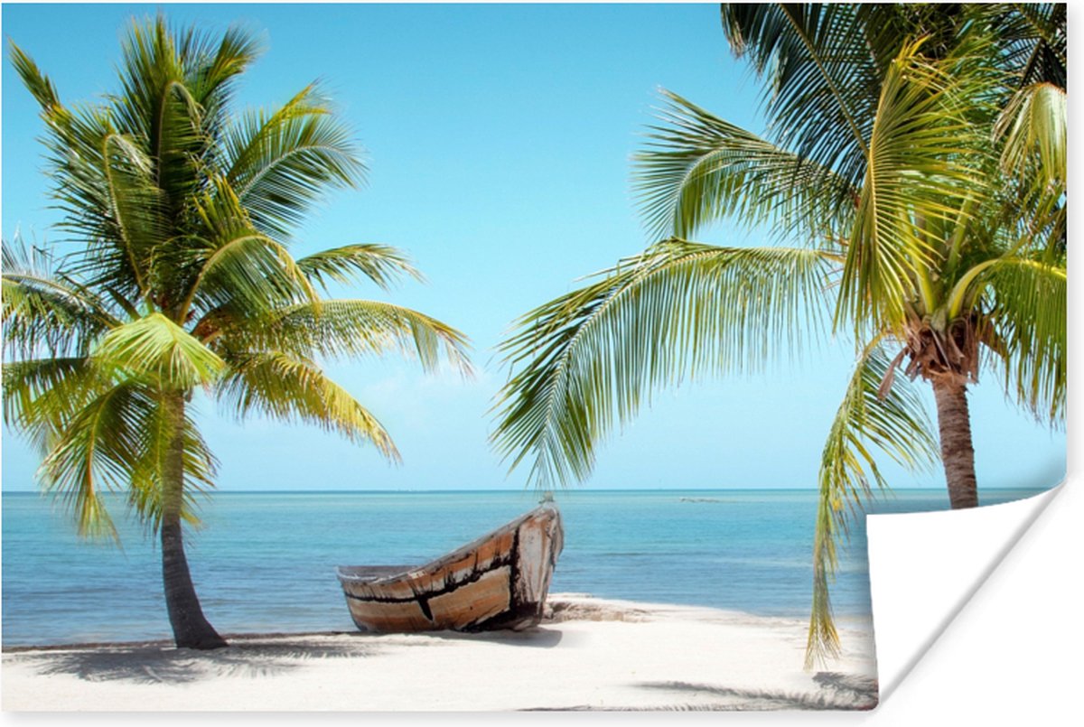 Poster Palmboom - Boot - Strand - 30x20 cm