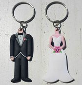 2-delige rubberen sleutelhanger set bruid en bruidegom - bruidspaar - sleutelhanger - bride - groom - trouwen - huwelijk