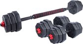 Umbro Halterset - 19 Stuks - Barbell en Dumbells - Gewichten van 1.25 KG, 1.5KG en 2KG - Halterstangen en Verbindingsstang - Kunststof - Zwart/Rood