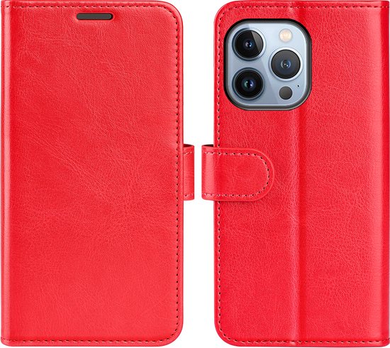 iPhone 14 Pro Max Hoesje - MobyDefend Wallet Book Case (Sluiting Achterkant) - Rood - GSM Hoesje - Telefoonhoesje Geschikt Voor iPhone 14 Pro Max