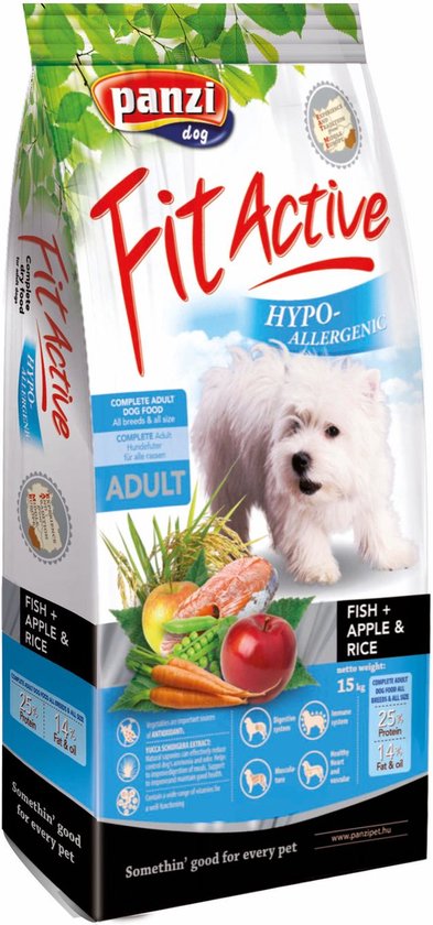 Fit Active Hypo Fish - Hypoallergeen hondenvoer voor volwassen honden - Hondenbrokken met zalm/rijst smaak - Zonder kip - 15kg