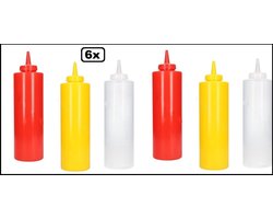 Omslag van 6x Knijpfles assortie 720ml - knijp fles festival snack thema feest garneerfles doseerfles