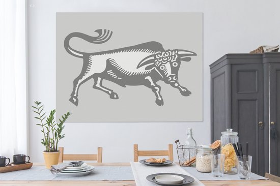 Tableau sur toile Une illustration d'un taureau - noir et blanc - 160x120 cm - Décoration murale XXL
