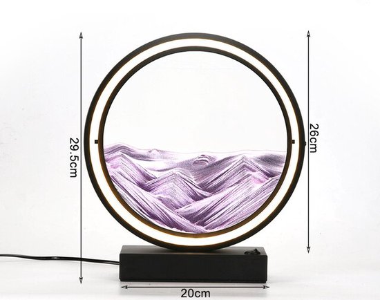 Sablier 3D Polaza® - Paysage de Sable - Art Moderne de Sable Mobile - Art & Décoration - Lampe de Table - 26x29 Centimètres - Violet