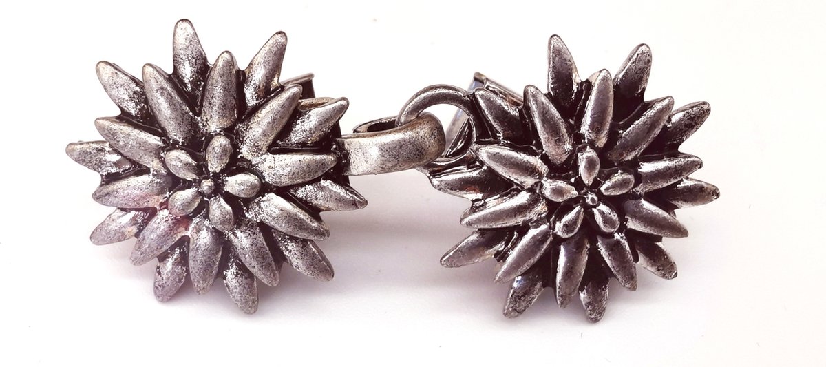 Vestsluiting - clip met haakje - Edelweiss - met haak - Ø 20 mm - voor - vest - sjaal - omslagdoek in kleur antiek zilver look.