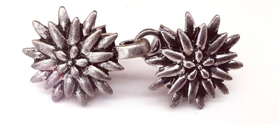 Vestsluiting - clip met haakje - Edelweiss - met haak - Ø 20 mm - voor - vest - sjaal - omslagdoek in kleur antiek zilver look.