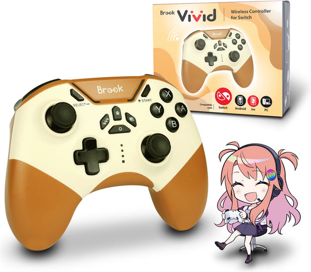 Brook Vivid Wireless Controller for Switch, Android, iOS, PC - Sunshine Yellow