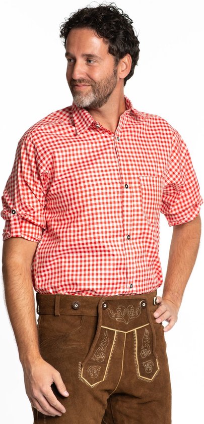 Partychimp Oktoberfest Overhemd Heren Geblokt Oktoberfest heren Carnavalskleding Heren - Polyester - Rood - Maat L Partychimp Oktoberfest Overhemd Heren Geblokt Oktoberfest heren Carnavalskleding Heren - Polyester - Rood - Maat L