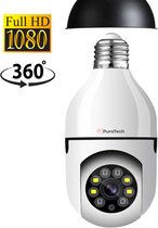PuroTech Beveiligingscamera - IP Camera - E27 Dikke Fitting- Spy Camera -  2-Weg Audio - Beweeg en Geluidsdetectie - Nachtvisie - Draadloos - Huisdiercamera - Opslag in Cloud & App - Lamp Camera - 360 graden Panoramisch