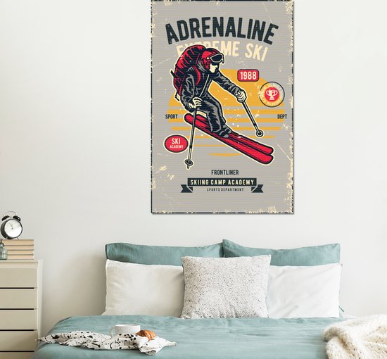 Décoration murale Métal - Peinture Aluminium - Ski - Sport - Vintage - Grijs - 100x150 cm