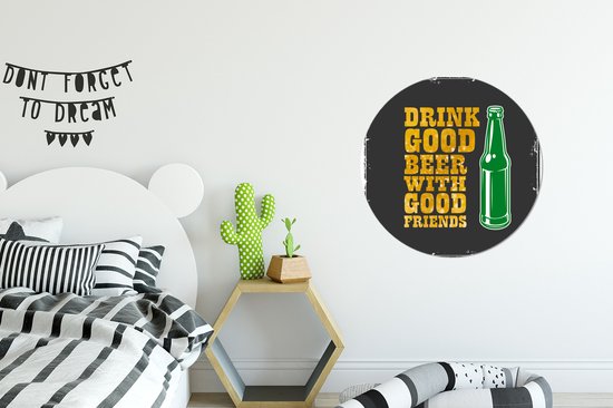 WallCircle - Wandcirkel - Muurcirkel - Mancave - Bier - Fles - Quotes - Vintage - Aluminium - Dibond - ⌀ 60 cm - Binnen en Buiten