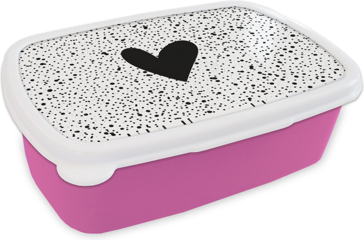 Broodtrommel Roze - Lunchbox - Brooddoos - Hartje - Design - Wit - 18x12x6 cm - Kinderen - Meisje