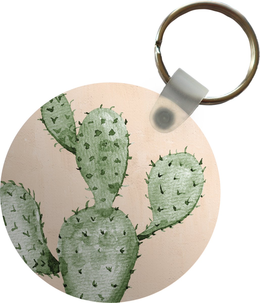 Sleutelhanger - Cactus - Waterverf - Bohemian - Tropisch - Plastic - Rond - Uitdeelcadeautjes