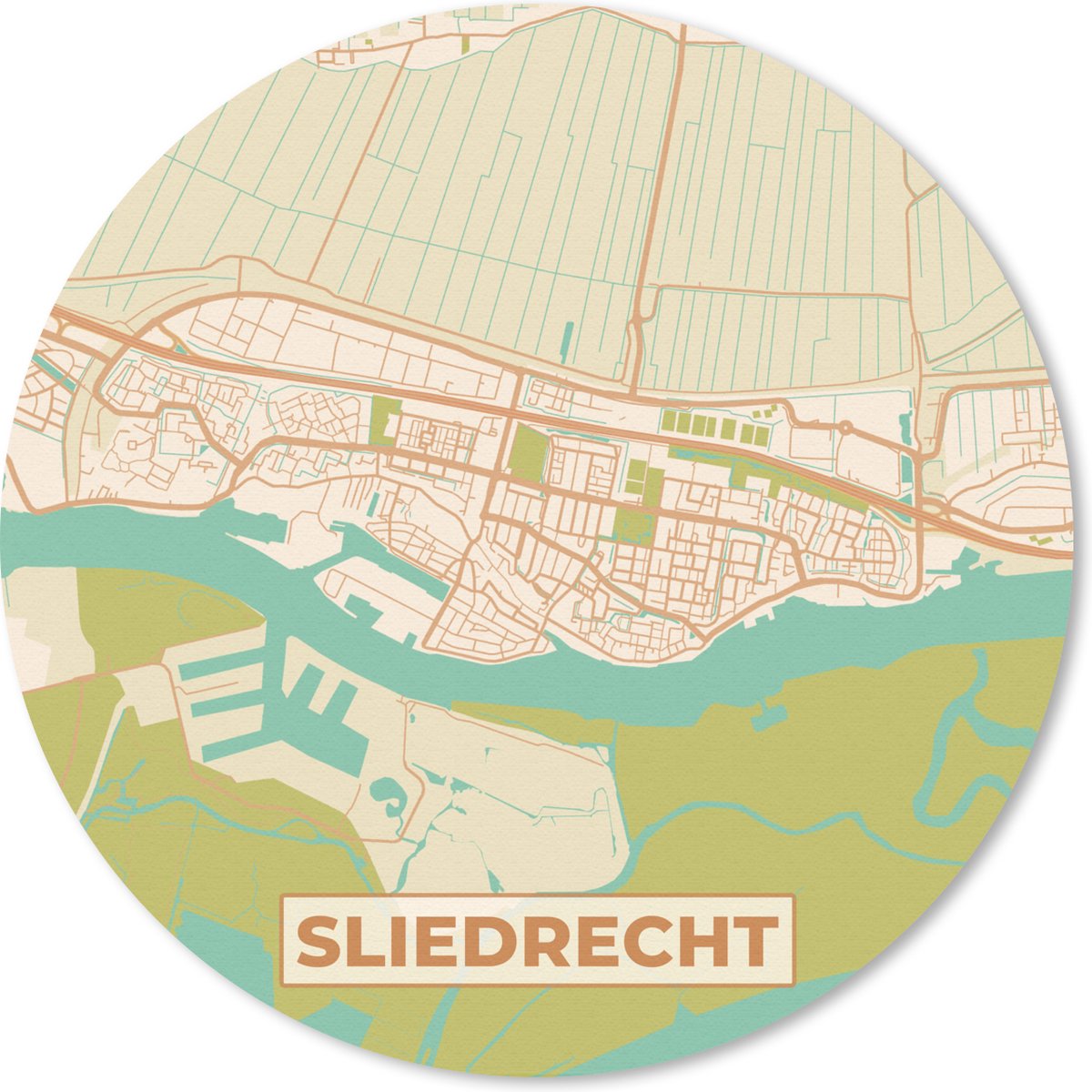 Muismat rond 20x20 cm - Mousepad Kaart - Plattegrond - Stadskaart - Sliedrecht - Ronde muismatten - Stadskaart