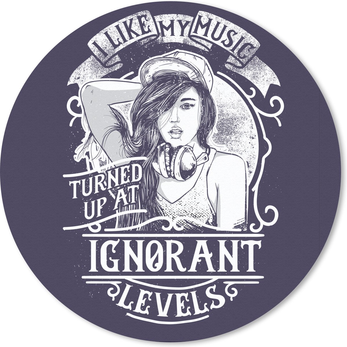 Muismat rond 40x40 cm - Mousepad Vrouwen - Koptelefoon - Retro - Quote - Ronde muismatten