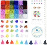 Mega Kralen box 3mm – Regenboog 24 kleuren – 3mm Rocailles - 6.500 kralen + veel extra artikelen – Zelf sieraden maken voor kinderen en volwassenen – DIY