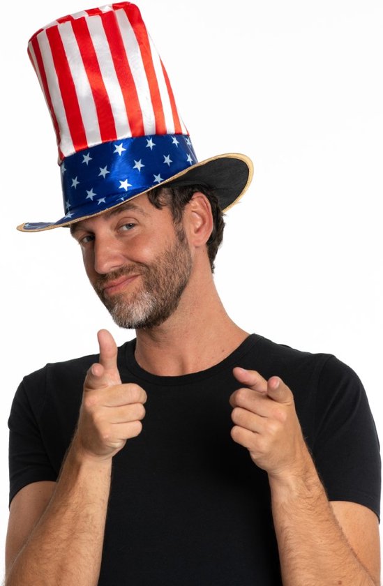 Partychimp Hoed Uncle Sam USA Carnaval - Polyester - Rood/wit/blauw - One-size
