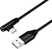 USB 2.0 aansluitkabel, USB (type A) naar USB (type C) hoek 90°, zwart, 0,3m