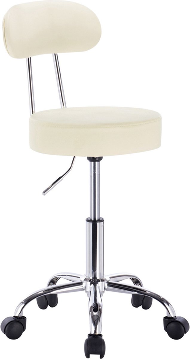 Happyment® Ergonomische kruk met rugleuning - Op wielen - Hoogte Verstelbaar - Zadelkruk, Bureaustoel, Werkkruk - Black friday - Creme