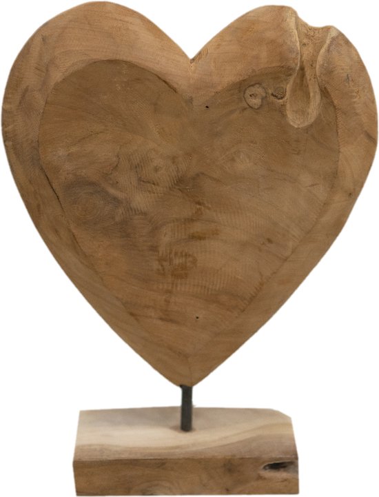 JoJo Living Woonaccessoires - Teakhouten hart op voet - Houten woonaccessoires - Vensterbank decoratie - 25cm hoog