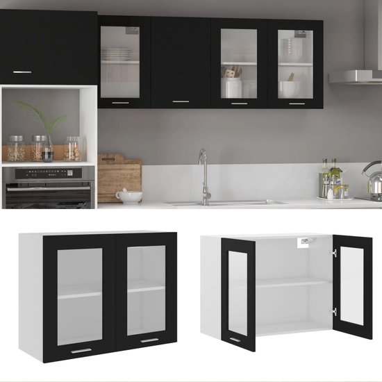 Hangkast 80x39x40 cm spaanplaat hoogglans zwart