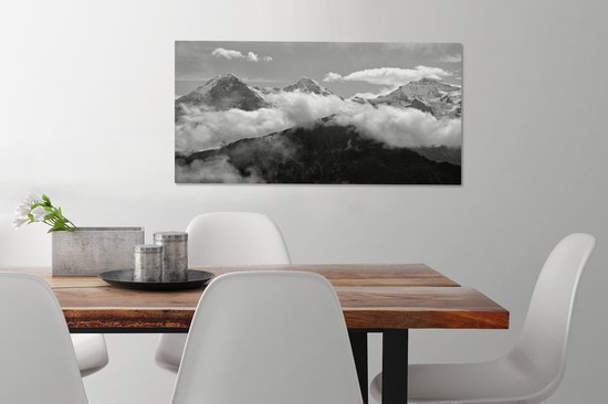 Tableau sur toile Vue sur l' Eiger suisse près des Alpes Berner - noir et blanc - 80x40 cm - Décoration murale